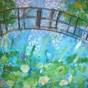 Monet Waterlilies and Japanese Bridge Watercolor