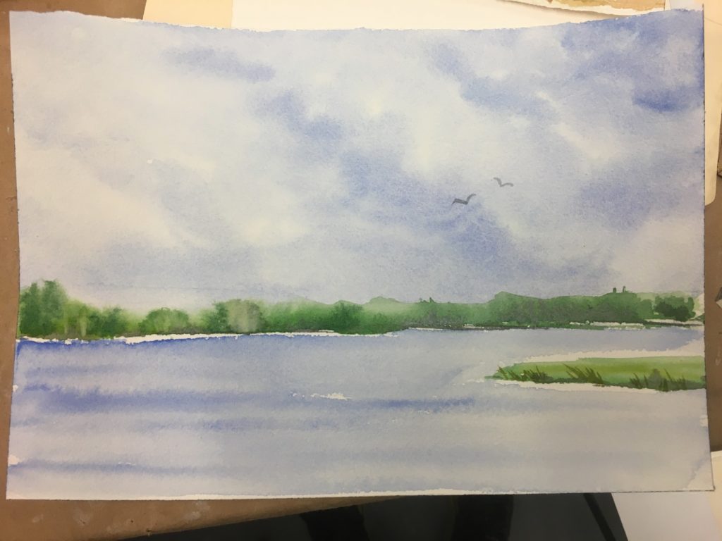 lakefront watercolor painting
